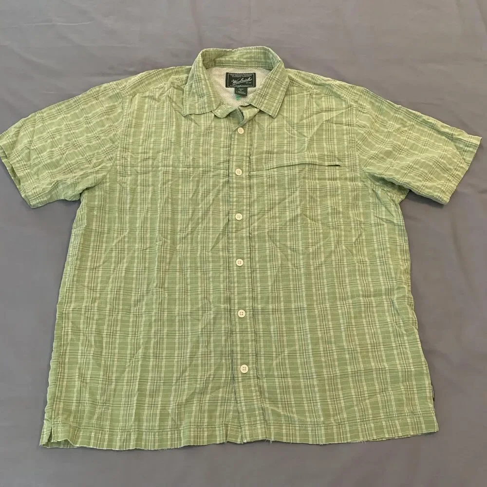 Woolrich Shirt Mens XL Green Plaid Button Down Outdoor Short Sleeve Lightweight - Picture 1 of 7